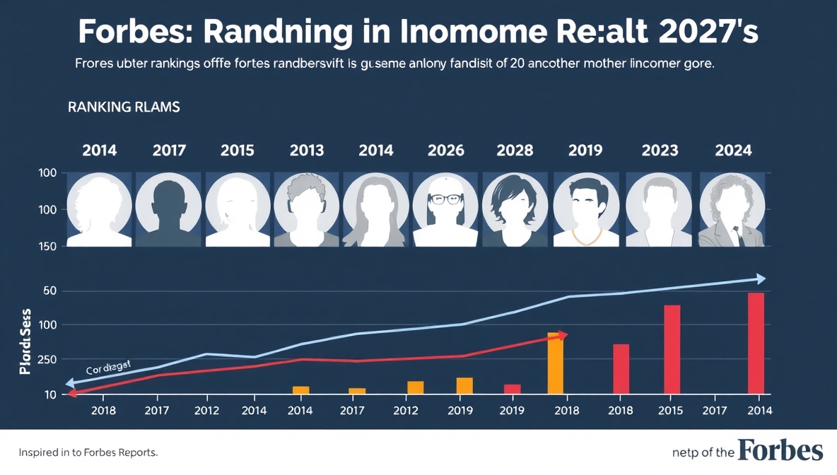 اینفوگرافیکی تحلیلی از تغییرات لیست فوربس در سالهای مختلف، شامل جابهجایی رتبه خوانندگان، روند افزایش یا کاهش درآمد و مقایسه دادههای مالی در طول زمان.